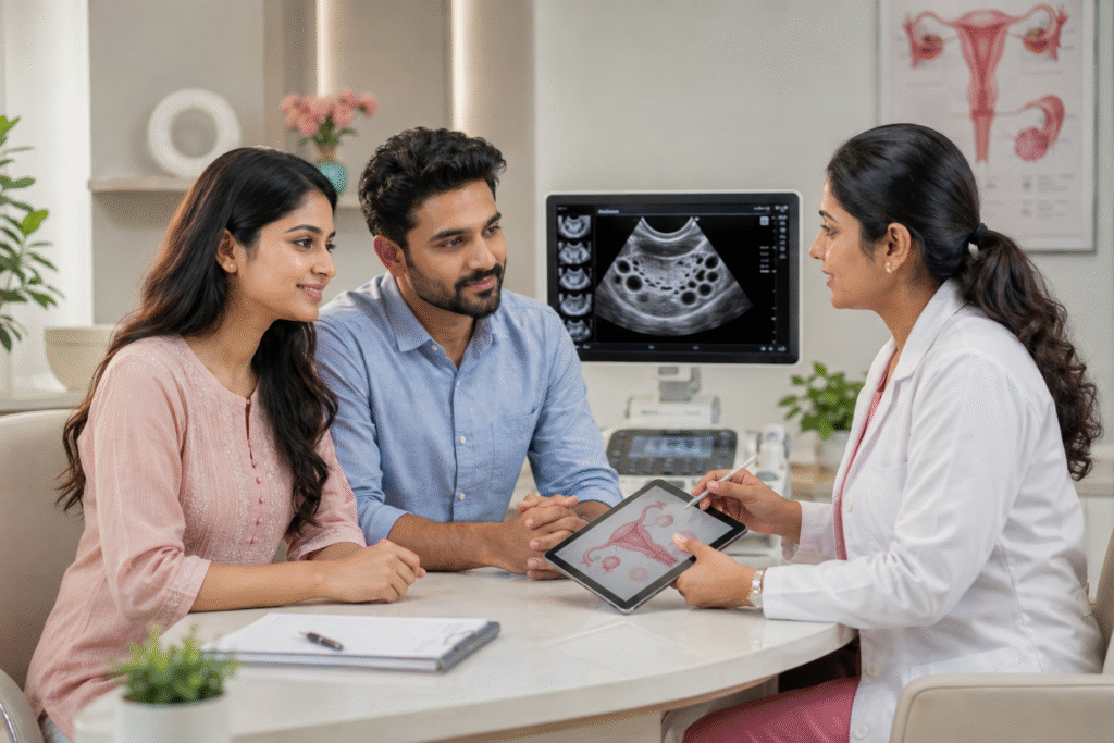 Couple consulting a fertility specialist about PCOS, ovulation and pregnancy options