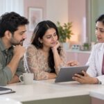 Fertility specialist discussing IVF treatment with a couple using a tablet